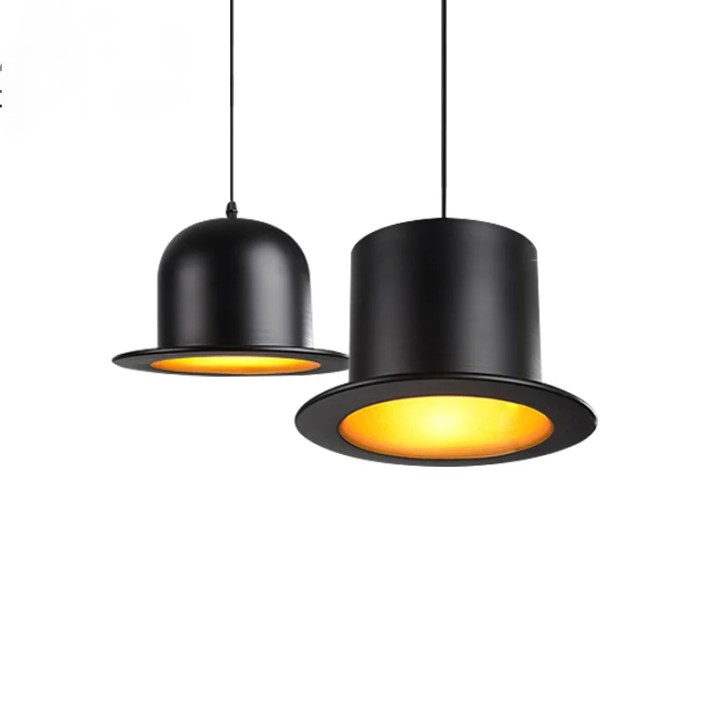 Retro Pendant Lamp Jazz Top Hat Aluminum 110V 220V E27 Outside Black Inside Golden Bar Counter Bedroom Cafe | Лампы и освещение