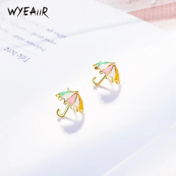 

WYEAIIR Compact Mini Color Umbrella Cute Art Original Sweet 925 Sterling Silver Female Stud Earrings