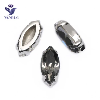 

YANRUO 4200 All Sizes Black Diamond Navette Glass Stones Craft Gems Strass Crystal Point Back K9 Sew On Rhinestones