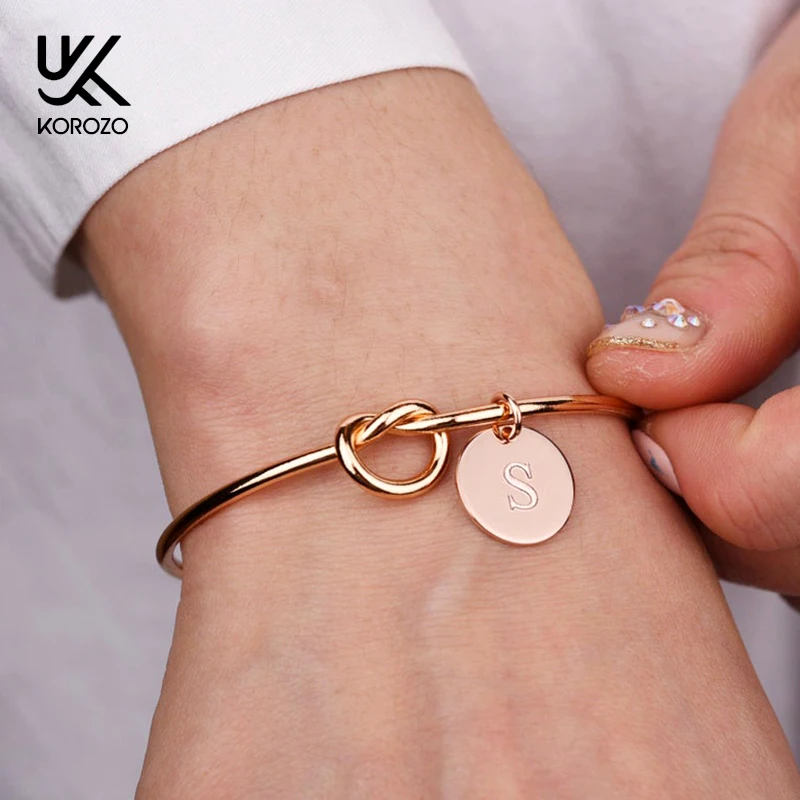 

Personalized Knot Initial Bracelet Bangles Alloy Letter Bracelets for Women Rose Gold Silver Bow-knot Charm Bracelet Accessories