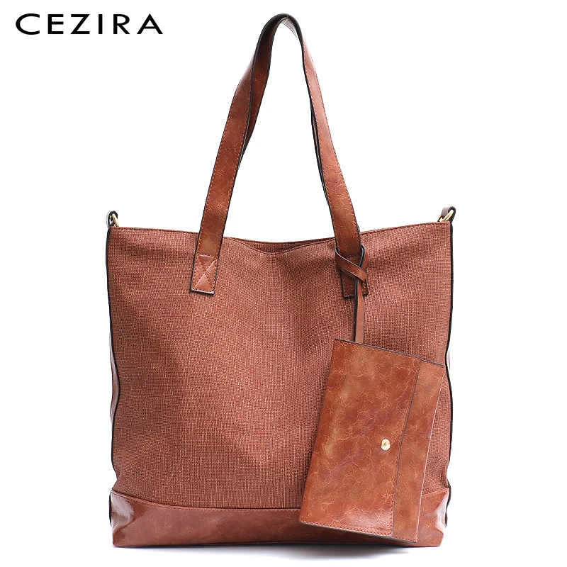 

CEZIRA Faux Leather Fashion Large Tote For Women Luxury Style PU Patchwork Handbag Coin Purse Ladies Hobo Shoulder Crossbody Bag