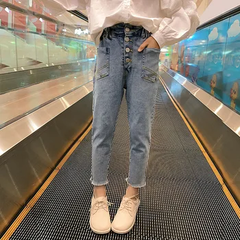 

YourSeason 2020 Spring New Arrival Baby Girls Button Casual Blue Jeans Pocket Fashion Design Kids Loose Elegant Denim Trousers