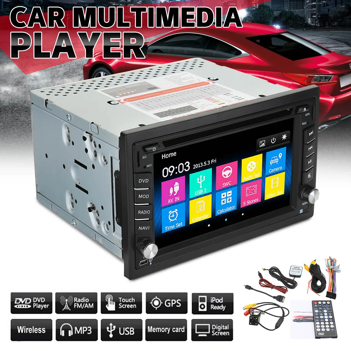 

2Din 6.2 Inch Car Audio Double Stereo Radio Multimedia bluetooth GPS Navigation HD USB TV Camera TFT Remote Control Up to 32GB
