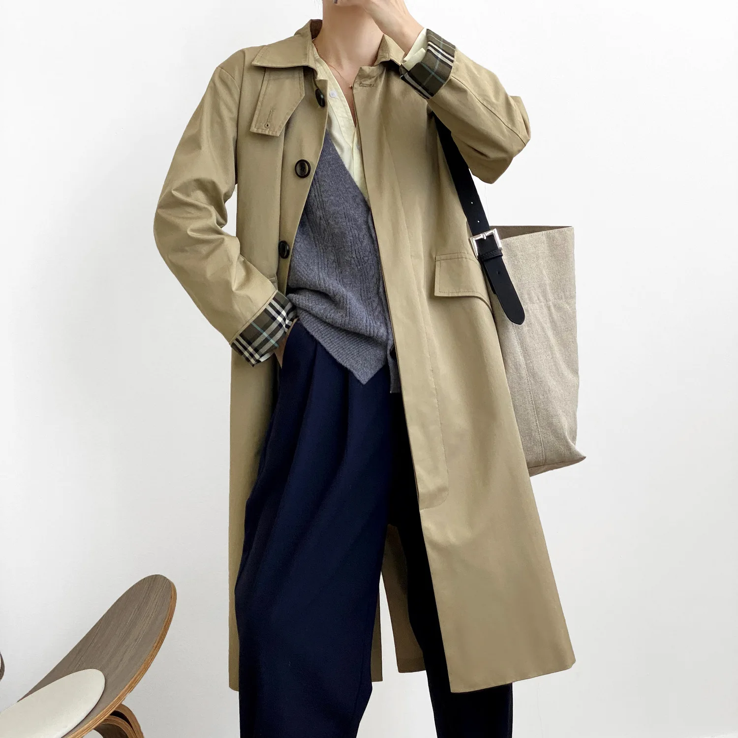 Mooirue Women's Trench Coat 2020 Autumn New Style Chic Single-breasted Solid Color Long Knee-length Female Coats