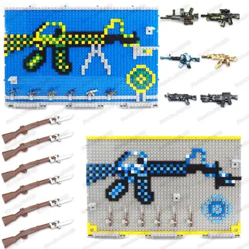 

Military Pixel Painting Machine Gun Building Block Camouflage Silver Gun Figures Army Weapons Bottom Plate Model Child Gift Toys