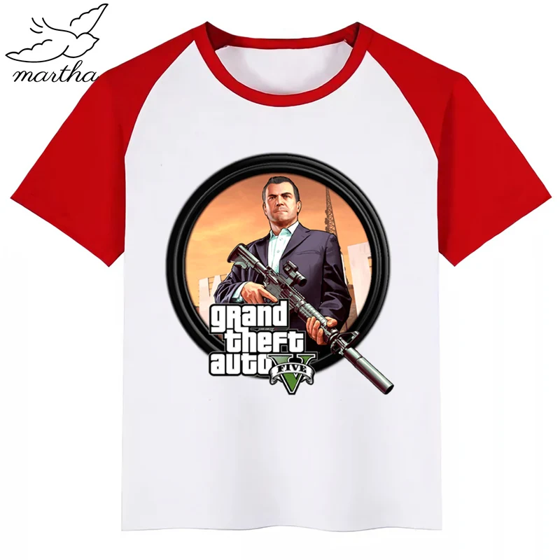 RedF Новинка; летняя детская футболка с принтом «Grand Theft Auto GTA»; футболка с короткими рукавами и круглым вырезом; Повседневная футболка для маленьких девочек; одежда для детей - Цвет: RedF