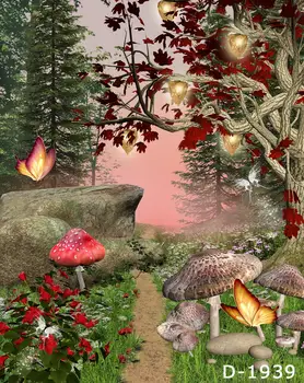 

Wonderland Backdrop Fairytale Mushroom House Portrait Background Magical Forest Path Photo Booth Fantasy Banner Filming Posters