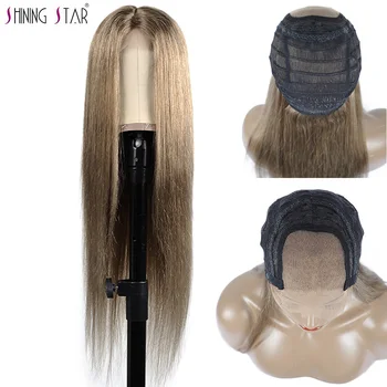 

Shining Star Light Green Human Hair Wig Brazilian Straight 4*4 Middle Part Lace Closure Wig 130% Pre Plucked 10-28 Inch Remy Wig
