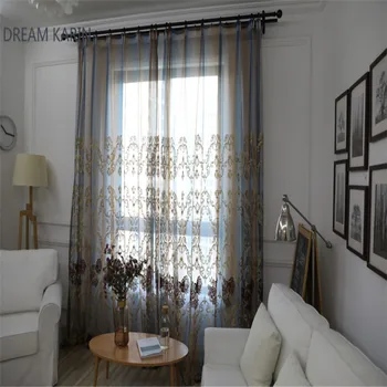 

European flower jacquard luxury design home decoration modern curtain tulle fabrics organza sheer panel window screen treatment