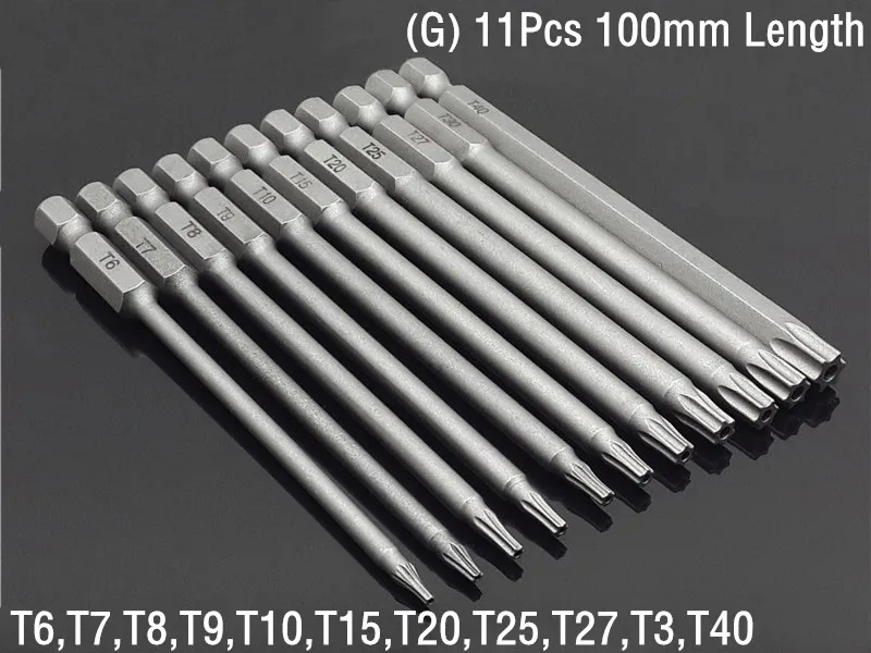 G)11Pcs 100mm Length 50/75/100/150 мм набор безопасности для защиты от несанкционированного доступа Магнитная отвертка сверло Биты отвертки с шестигранной с плоской головкой 1/" Ручной инструмент - Цвет: G)11Pcs 100mm Length
