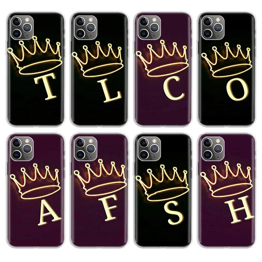 

Custom name Letter Monogram Black Marble crown Phone Case For Apple iPhone 11 Pro 6 6S 7 8 Plus + X 10 Ten XS MAX XR 5 5S SE Sof