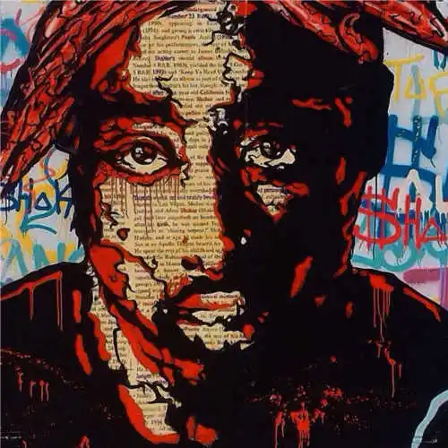 

100%Handmade Alec Monopoly Amazing on Canvas Urban art 2PAC Portrait 28x28"