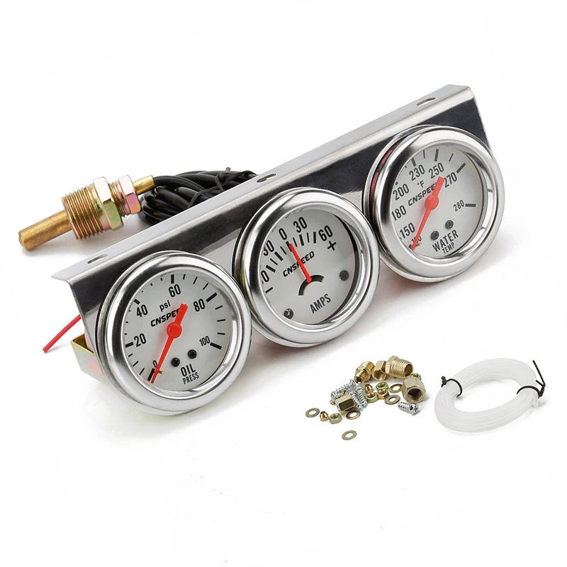 1pc 2'' 52mm Car Panel Oil Pressure Water Temp Amp Meter Triple Gauge 3in1 Set replacement high quality auto Triple Gauge parts