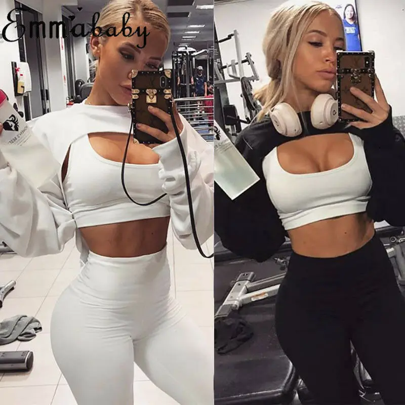 Women's Hoodie Sweatshirt Jumper Crop top Hollow out Long Sleeve Hoodie  Gym Sports Pullover Streetwear  Womens Tops