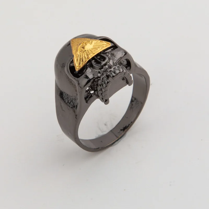 

Vintage Gun Black Plated Men's Ring Personality Triangle Skull Ring Motorcycle Party Steampunk Cool Ring Hip Hop Jewelry
