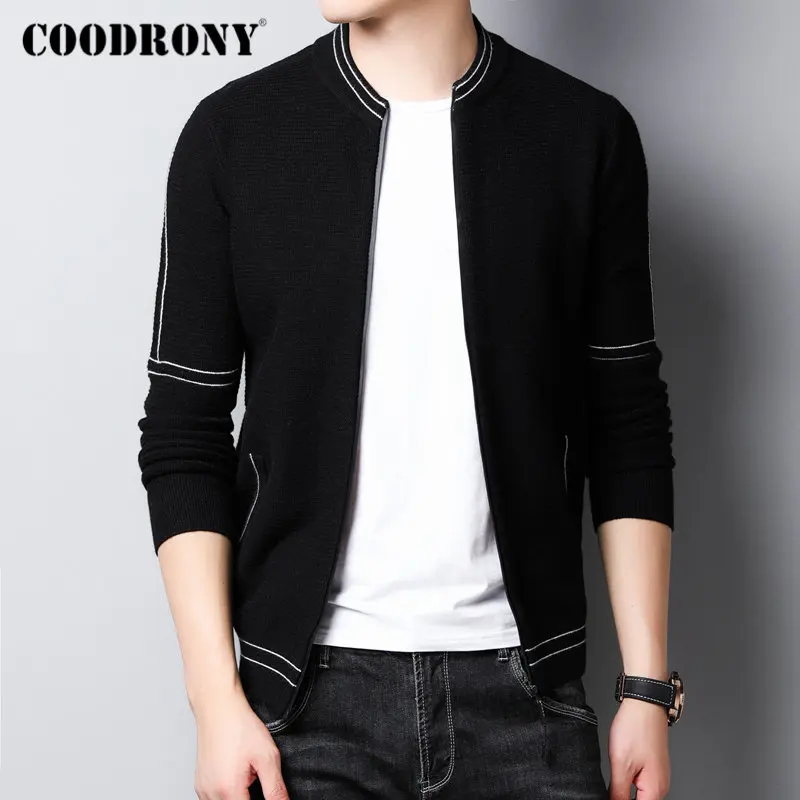 Черный Бренд COODRONY, мужской свитер, уличная мода, свитер, пальто для мужчин с карманами, Осень-зима, вязаный хлопковый шерстяной кардиган, мужской 91107 - Цвет: Черный