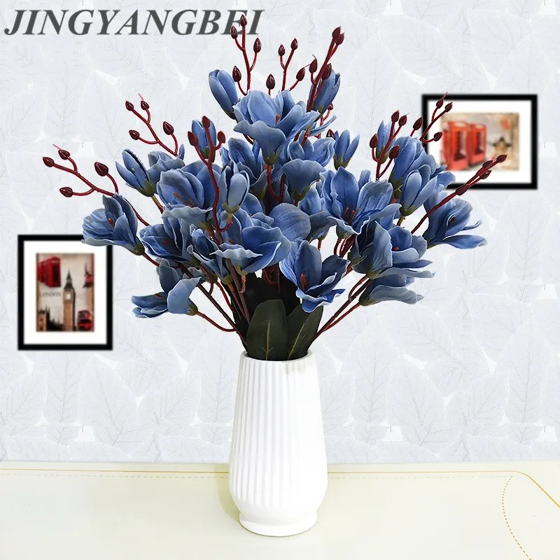 Bouquet Artificial Silk Flowers Magnolia Home-Decoration Wedding Christmas-Party 5-Fork