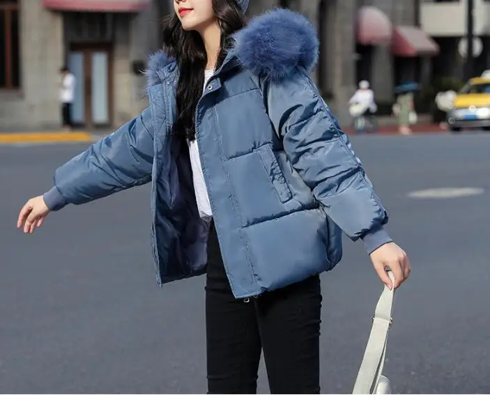 2022 Winter Hooded Parkas Women Big Fake Fur Down Cotton Jacket Coat Ladies Warm Loose Cotton Padded Coats Female Short Overcoat