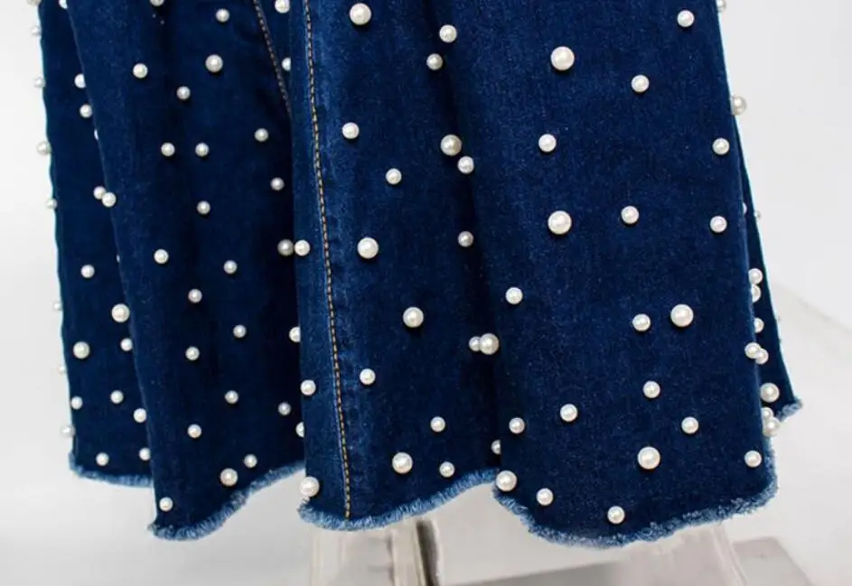 Модные женские расклешенные джинсы с жемчужинами и бусинами, с высокой талией, однобортные, широкие джинсы размера плюс S-3XL, r2269