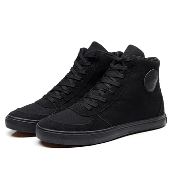 

High-top Canvas Shoes Men Spring Autumn Top Fashion Sneakers Lace-up High Style Solid Colors Outdoor Leisure Black Man Shoes