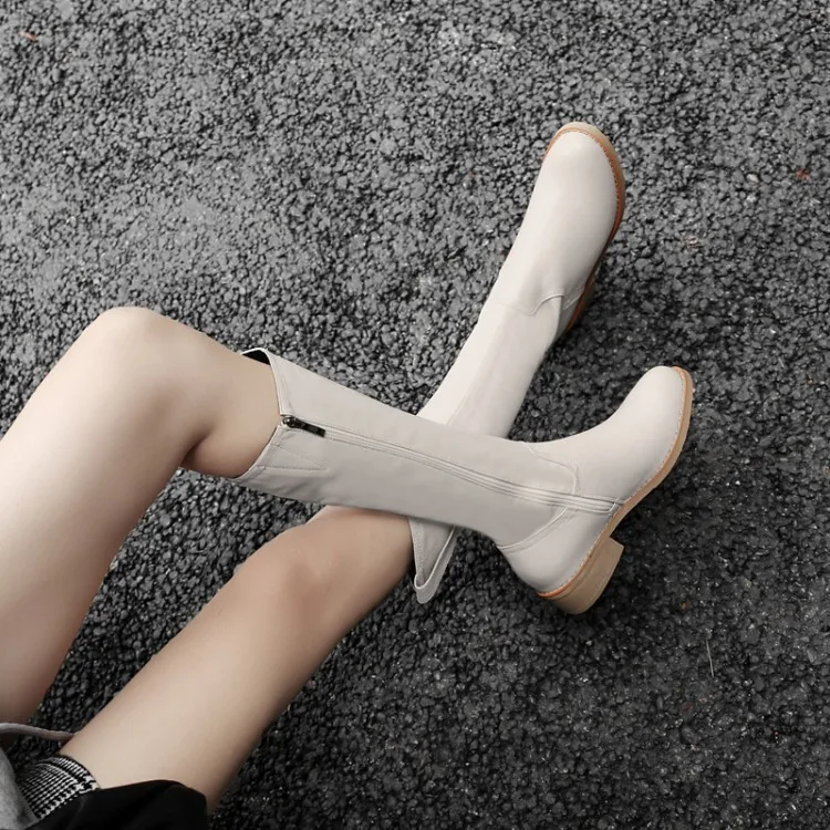 

Cavaliers' boots, women's boots, new flat-bottomed leather, thick heels, high heels.
