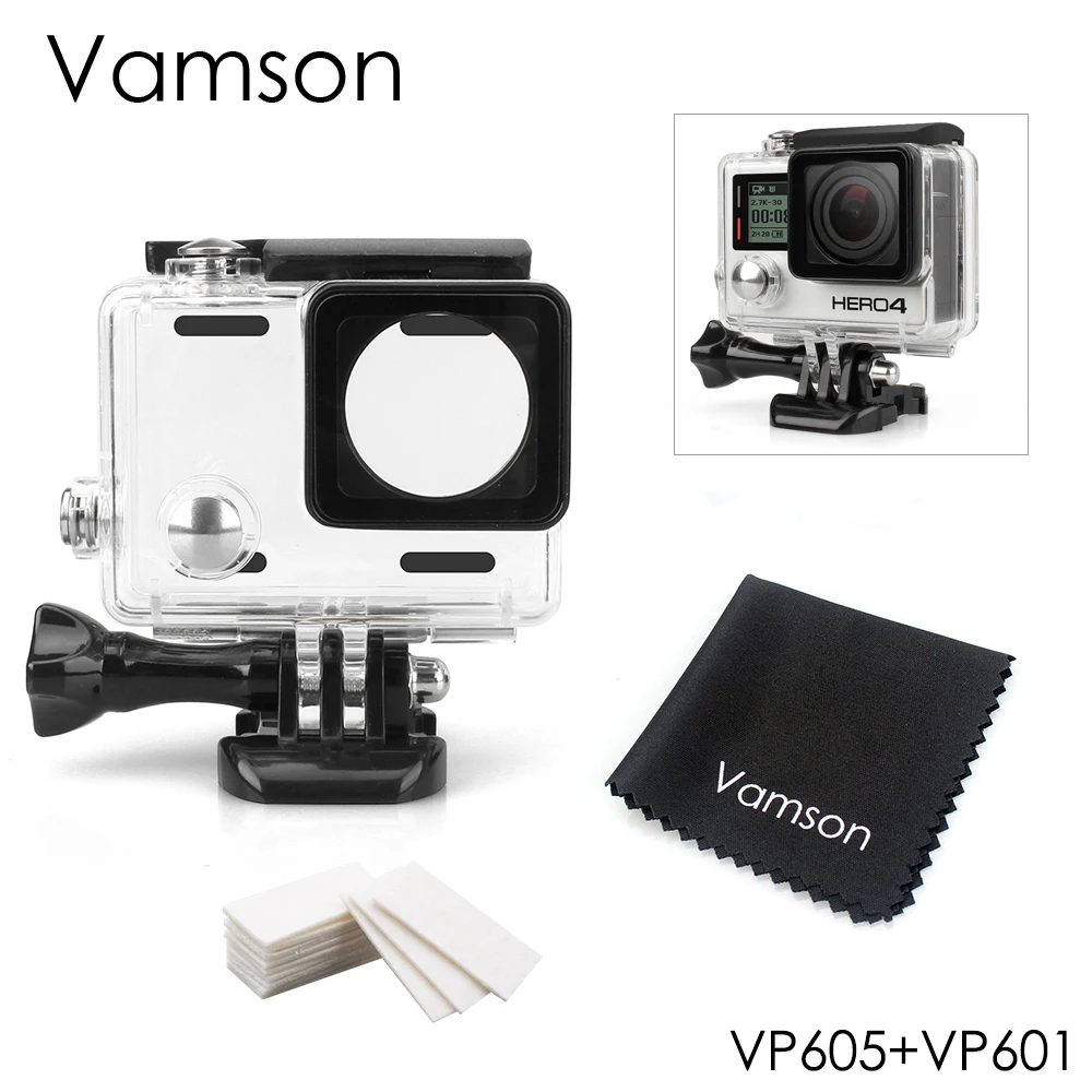 Водонепроницаемый чехол Vamson для Go Pro Hero 4 3+ черный для камеры Gopro Аксессуар для серфинга дайвинга кронштейн защитный корпус VP605