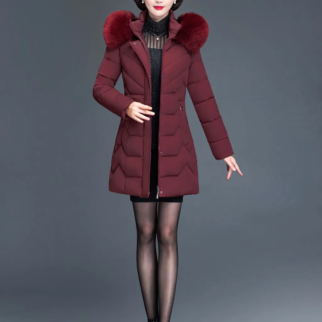 Wine Womail зимняя куртка женская 5xl размера плюс короткая среднего возраста длинная толстая теплая верхняя одежда с длинным рукавом теплая куртка с капюшоном на молнии - Цвет: Wine
