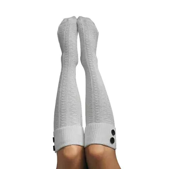

Winter Women Stockings Thigh High Socks Knit Solid Twist Knot Button Long Socks calcetas largas mujer компрессионные гольфы #E