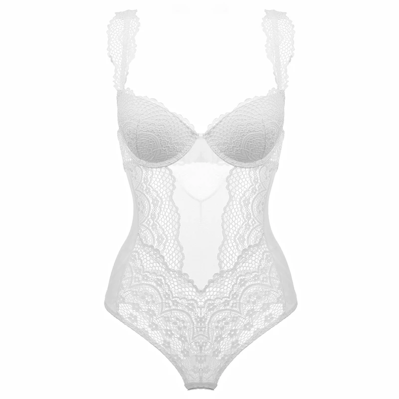 Sexy Lingerie One-piece Lace Bodysuit For Women Padded Cup Floral Pattern Underwire 4 Colours  Cotton Crotch Women's Underwear sexy bra panty Bra & Brief Sets