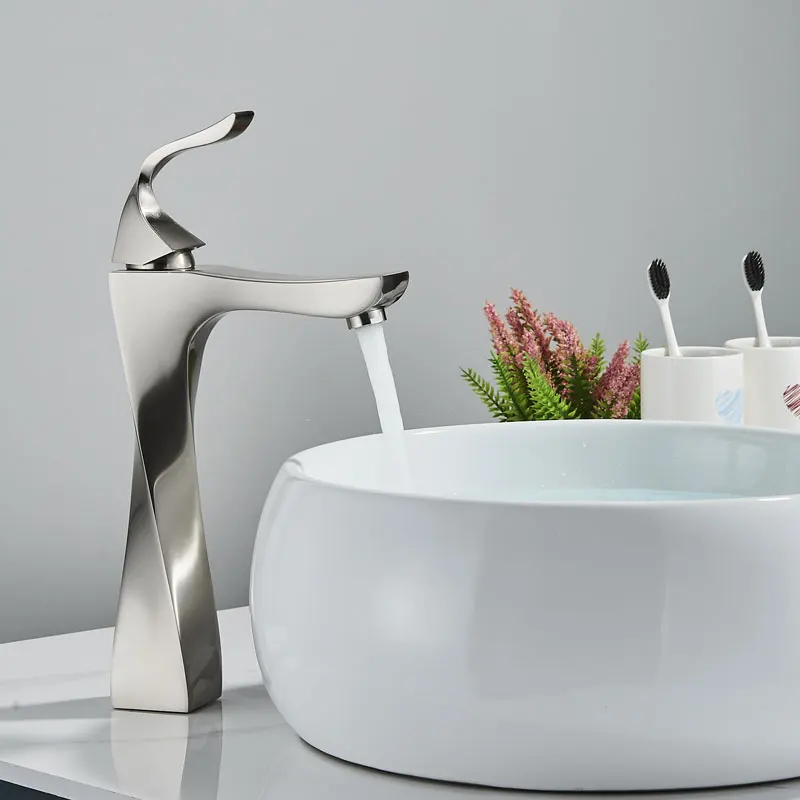 Golden Bathroom Faucet Tall Type Hot Cold Mixer Crane Tap Deck Mount Chrome Nickel Color Modern Artic Shape basin faucet bathroom faucet