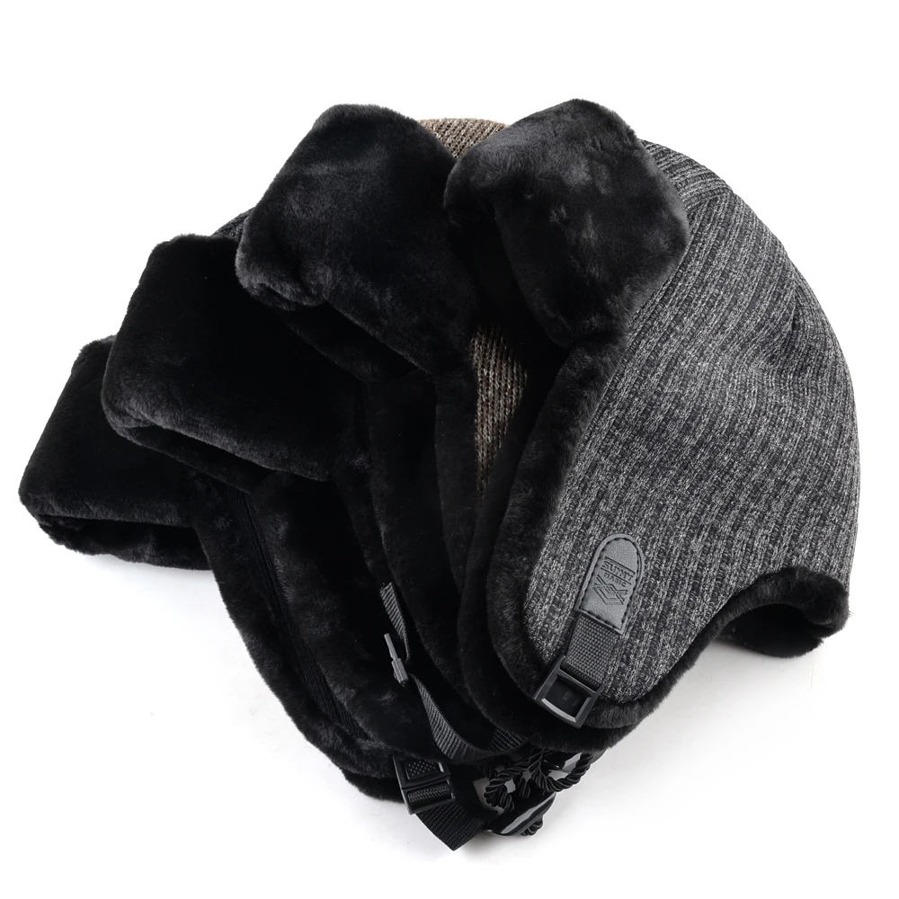 Solid color bomber hat men winter hats for women Knitted wool cap russian thick warm ear flaps bone ushanka snow lei feng caps winter hat earflap hat