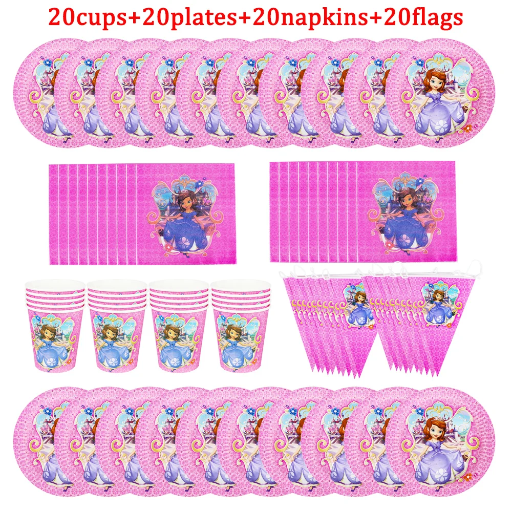 

Disney Sofia The First Theme Child Birthday Party Decoration Cups Plates Princess Series Baby Shower Dinner Set Supplies