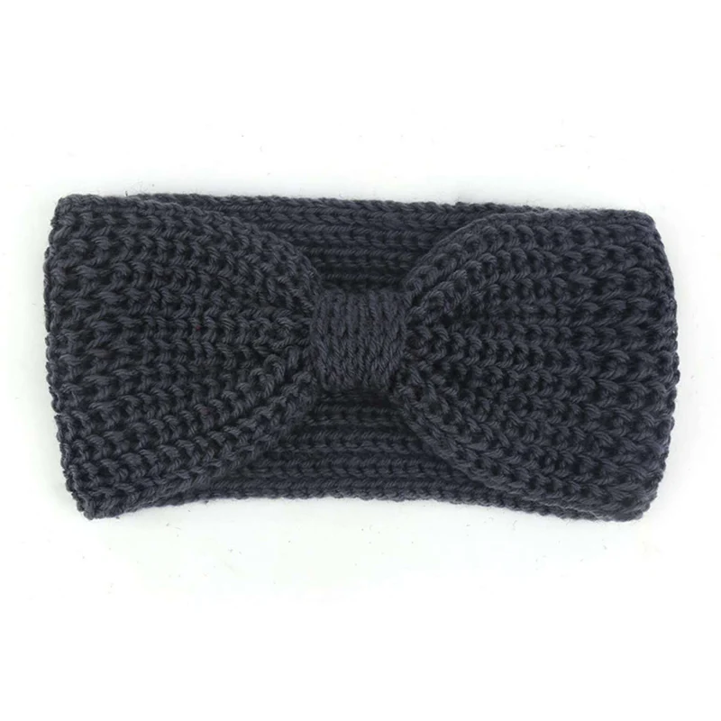 dark gray CN/однотонная вязаная повязка на голову с бантом для девочек; зимние теплые повязки на голову с ушками для женщин и девочек; мягкие повязки на голову на каждый день; аксессуары для волос - Цвет: dark gray