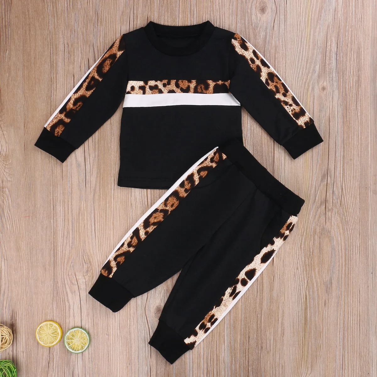 1-7Y Kids Girls Clothing Set Leopard Tracksuits Long Sleeve Hoodies Sweatshirts + Pants