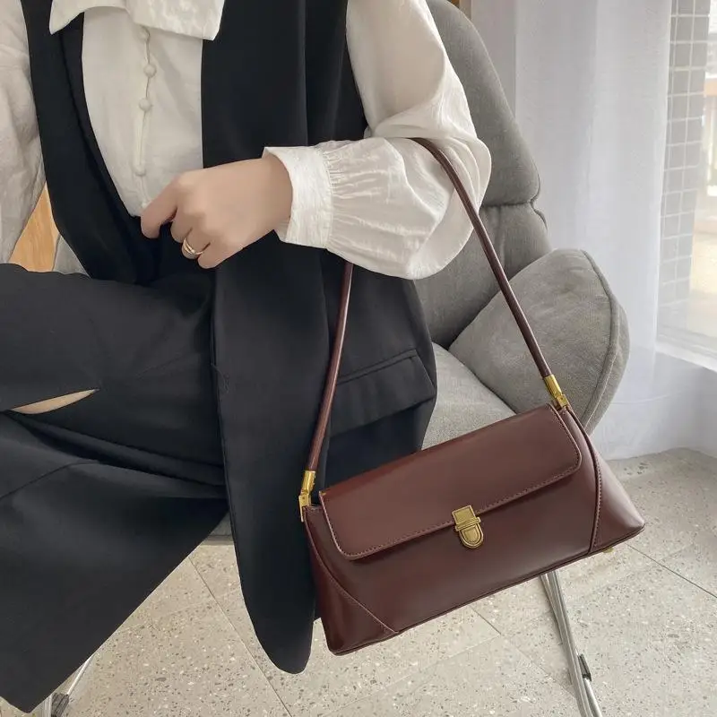 

2020 Classic Women Handbag Leather Casual Shopping Shoulder Bag Solid Color Fashion Bolsa Feminina Retro Baguette Tote Bags SAC