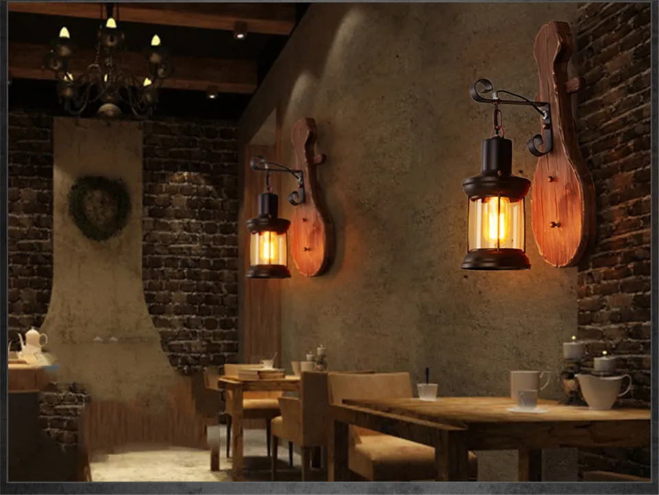 Винтажный деревянный стеклянный светодиодный настенный светильник Промышленный бра ночник с подставкой прикроватный Ресторан Лофт домашний декор свет стеновой в коридоре