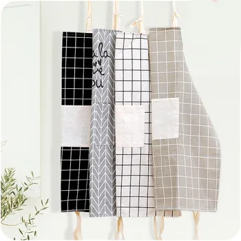 

Kitchen Cotton and Linen Apron Oil-Proof Thickened Waisted Cooking Protective Clothing Korean Fashion Simple Adult Gown Female