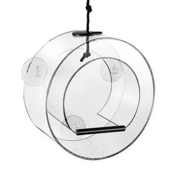 

POPETPOP 1PC Bird Feeder Acrylic Transparent Round Bird Feeder with Drain Holes for Indoor Outdoor