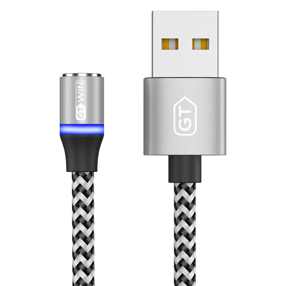 GTWIN 1 м 2 м Магнитный Micro USB кабель для iPhone samsung Android мобильный телефон Быстрая зарядка usb type C кабель магнит зарядное устройство провод - Цвет: For Micro Silver