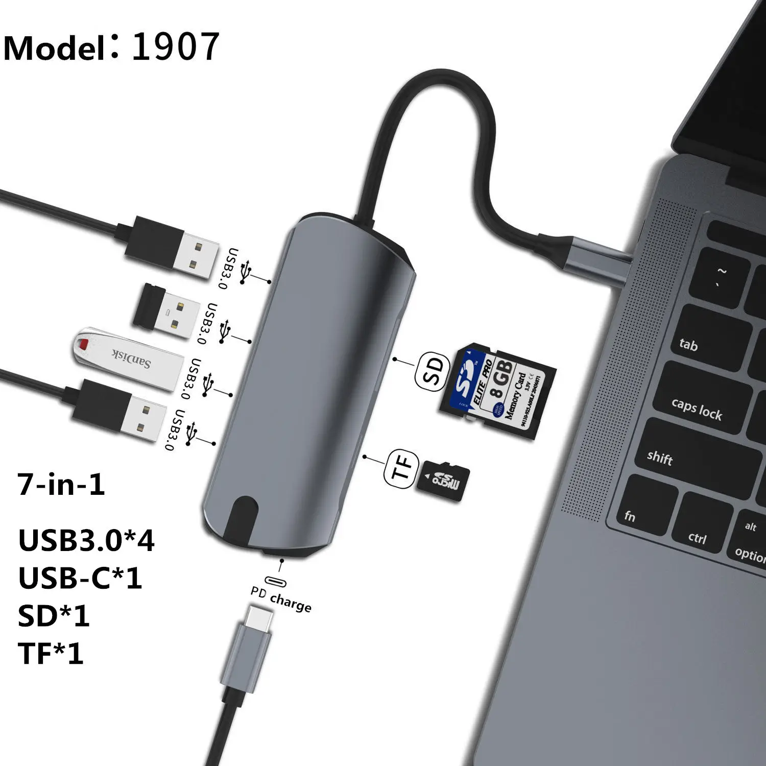 USB концентратор 3,0 с адаптером питания SD TF карта HDMI ридер RJ45 Ethernet PD зарядное устройство USB-C type-C мульти концентратор для Mackbook Pro - Цвет: 1907