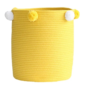 

AFBC Large Woven Cotton Rope Storage Basket Baby Laundry Hamper Storage Bin Baskets for Organize Toy Diaper Home Decor-Yellow
