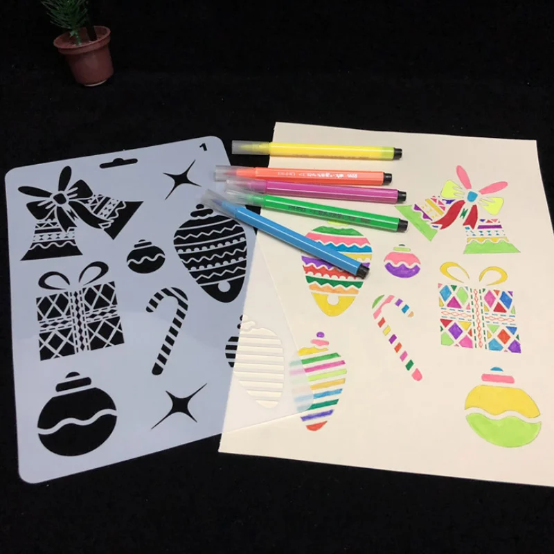

2pc Stencil Christmas Painting Template DIY Scrapbooking Album Embossing Bullet Journal Stencils Decor Spray Mold Reusable