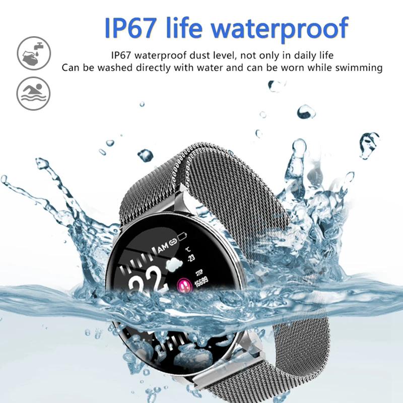 Смарт часы Cobrafly W8 со стальной полосой IP67 водонепроницаемые фитнес трекер для