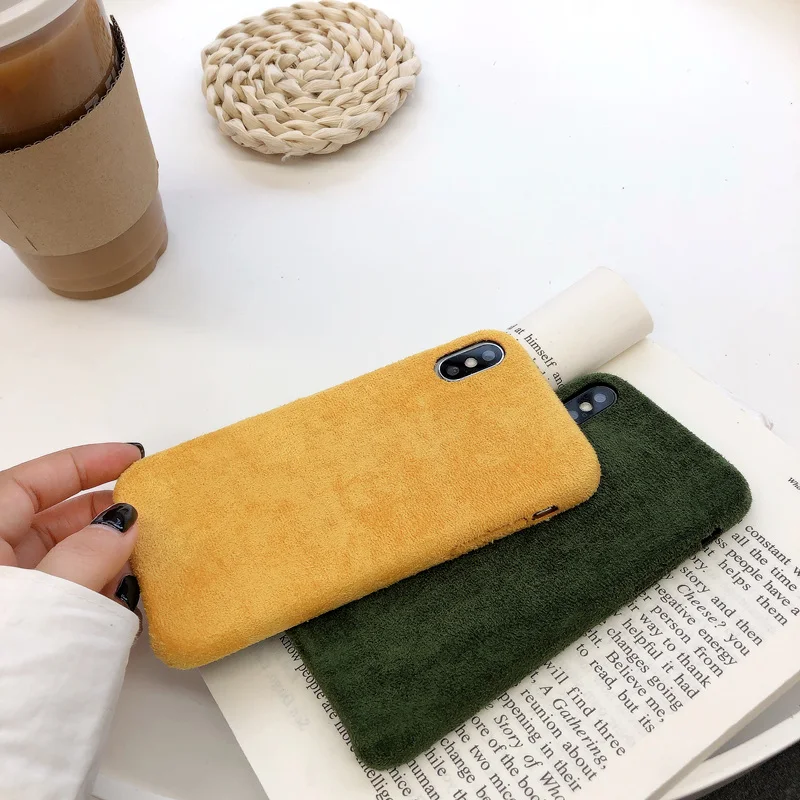 Модный однотонный чехол для iphone XS Max XR X, чехол для iphone 6, 6 s, 7, 8 plus, милый зимний чехол s, шерстяная ткань с мягким ворсом