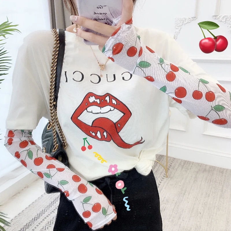 Korea summer sunshade in Harajuku ulzzang bf street clothing New rainbow personality color striped flower mesh yarn women gloves