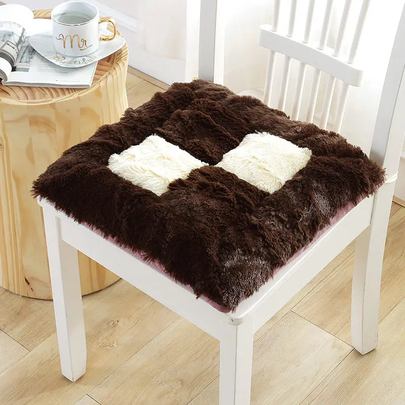 dark coffee white Уплотненная плюшевая подушка для стула Coussin 40*40 см противоскользящая подушка для сидения коврик Домашний Декор обеденная офисная подушка - Цвет: dark coffee white