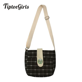 

Wide Shoulder Strap Grid Canvas Lady Bag New Fashion Badge High Quality Woman's Shoulder Bag Casual Shopping Girls Messenger Bag