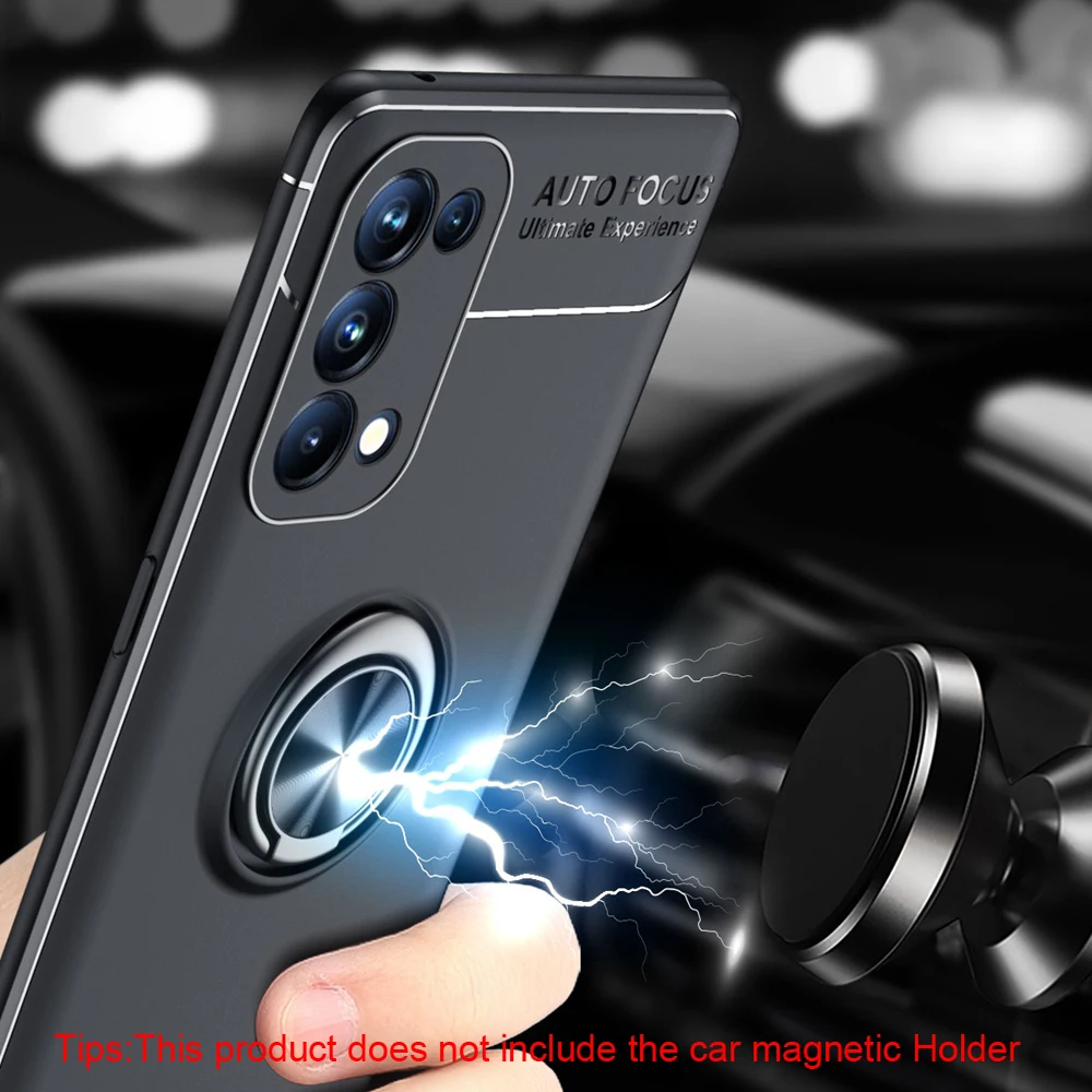 KEYSION Shockproof Case For OPPO A74 A54 5G A53S A55 A95 A94 A93 4G Silicone Metal Ring Stand Phone back cover for OPPO F19 Pro+ 2