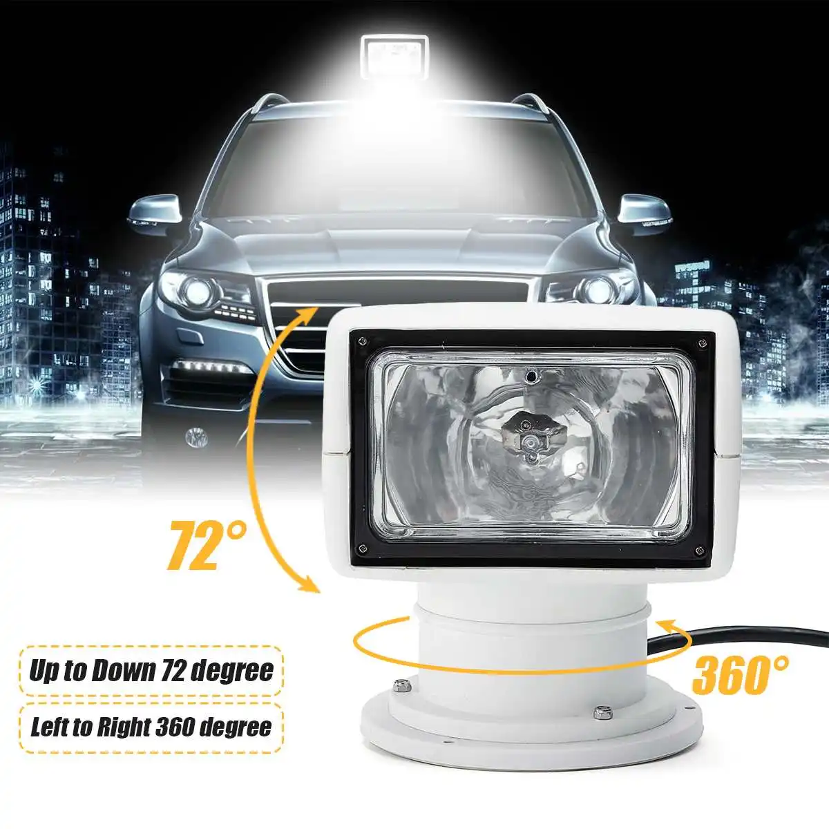 

Smuxi Spotlight 12V Waterproof Adjustable Marine Boat Spotlight 2500LM Remote Control White Searchlight Light PC+Aluminum