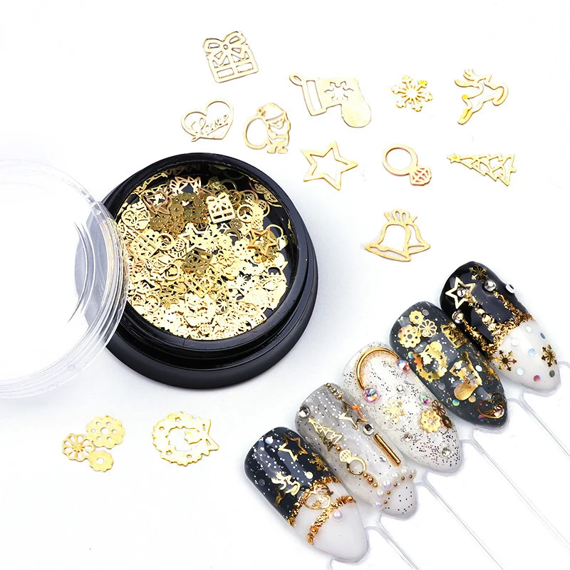 Профессиональный Рождественский дизайн ногтей стикер 3D Золотые Типсы для